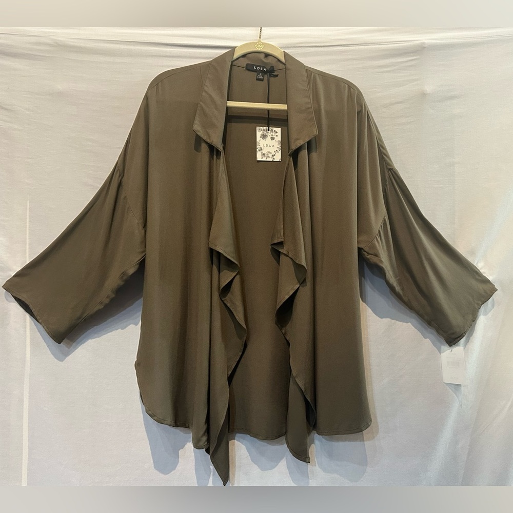 NWT - LDLA Cascading Open Front Shacket - Size Large - Olive